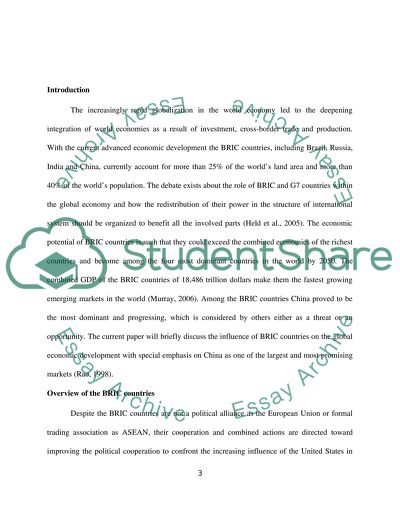 Brazil, Russia, India and China as the Key New Players in the Global Economy