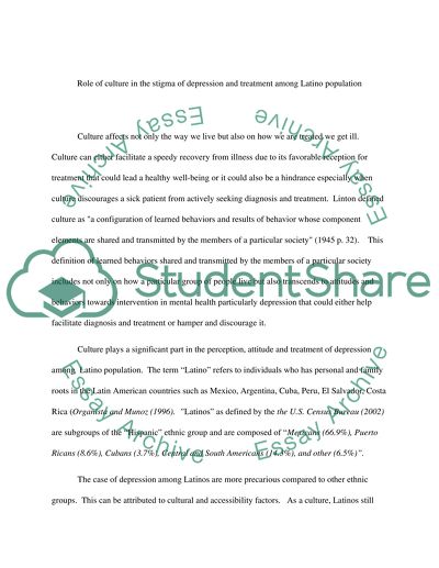 Role of Culture in the Stigma of Depression and Treatment among Latinos