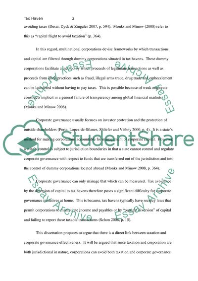 Tax Avoidance by the use of Tax Haven Jurisidication: A Corporate Governance Issue