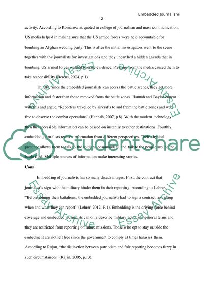 Pros and Cons of Embedded Journalism