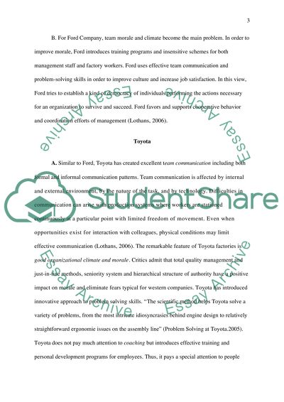 Team communication in Ford and Toyota companies