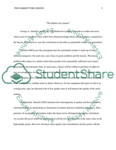 The Market for Lemons