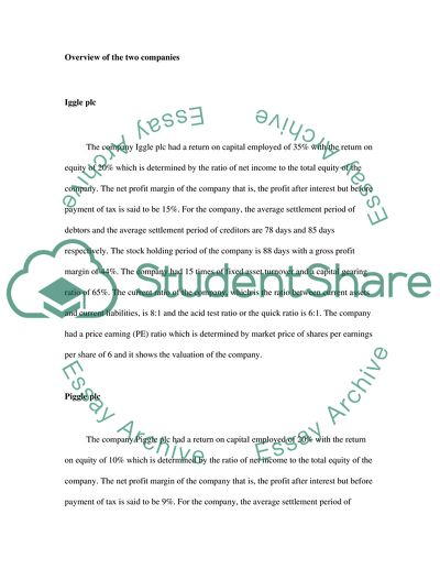 Financial Analysis of two companies- Iggle and Piggle