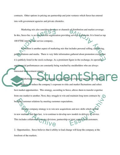 The Marketing Mix and Opportunities of Serco International Inc