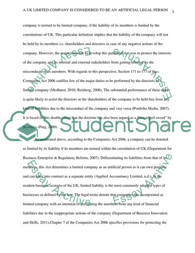 A UK Limited Company Is Considered to Be an Artificial Legal Person