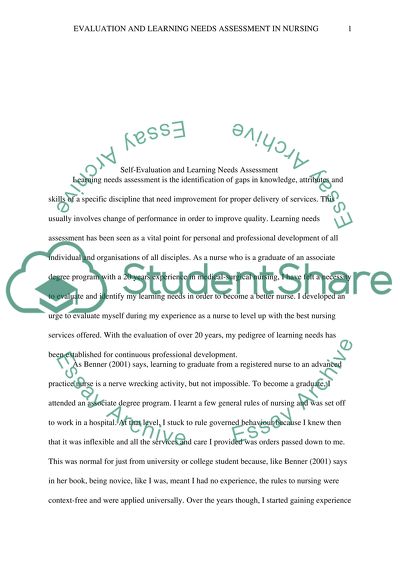 Assessing Self-Evaluation and Learning Needs