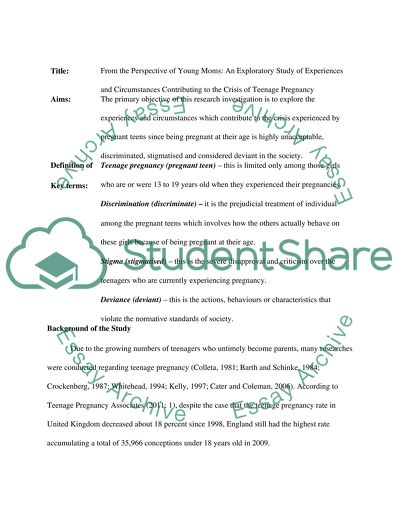 Experiences and Circumstances Contributing to the Crisis of Teenage Pregnancy