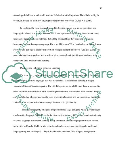 Bilinguals Learning in the School District of New London - Policies and Practices