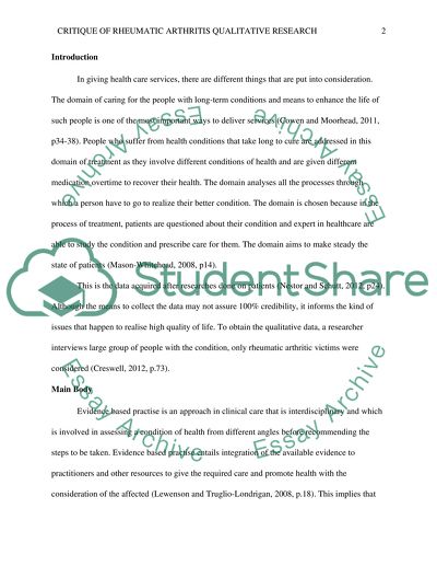 Critique of Rheumatic Arthritis Qualitative Research