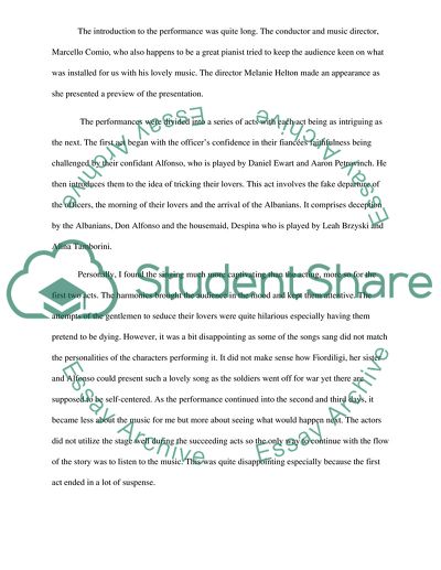 A Cosi Fan Tutte Opera Theatre Report