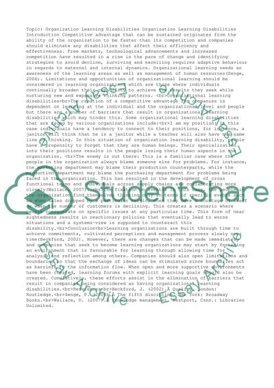 Organization Learning Disabilities