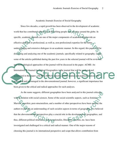 Academic Journals Exercise of Social Goegraphy