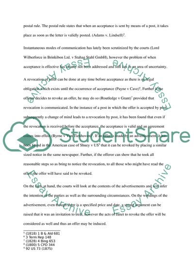 Invitation to Treat, Offer, Acceptance, Revocation of Offer and the Postal Rule