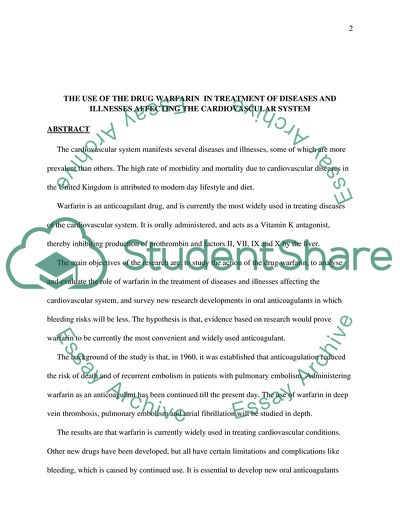 The Use of the Drug Warfarin in Treatment of Diseases and Illnesses Affecting the Cardiovascular System