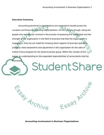 Accounting Involvement in Business Organizations