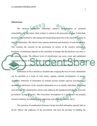 Legal and Ethical Issues on Classified Information