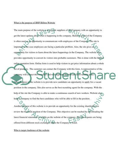 Analyse and assess BHP Billiton website, http://bhpbilliton.com/bb/home.jsp