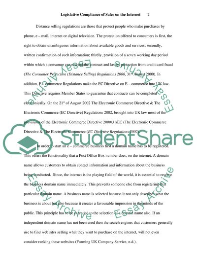 Legislative Compliance of Sales on the Internet