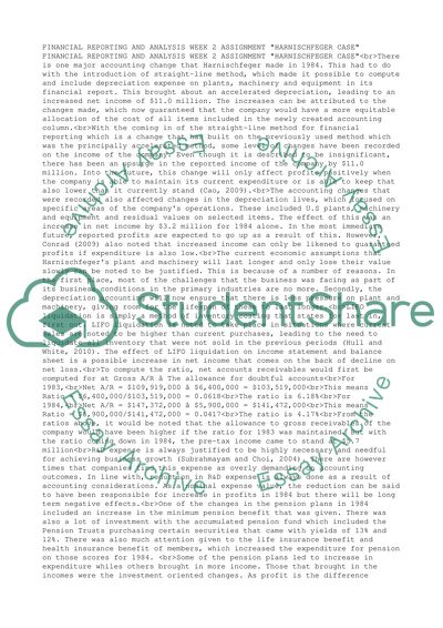 Financial Reporting and Analysis Week 2 Assignment Harnischfeger Case