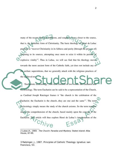 The Eucharistic Ecclesiology of Henri de Lubac