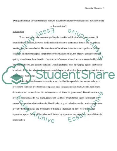 Impact of Globalization of World Financial Markets