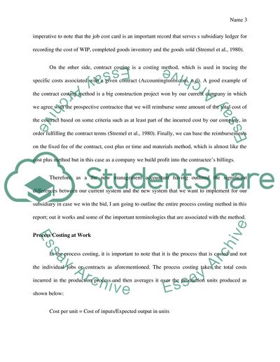 Application of Process Costing in SGA Plc