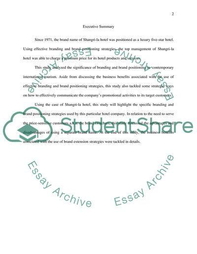 Importance of Branding Strategy and Brand Positioning in the Case of Shangri-la Hotel