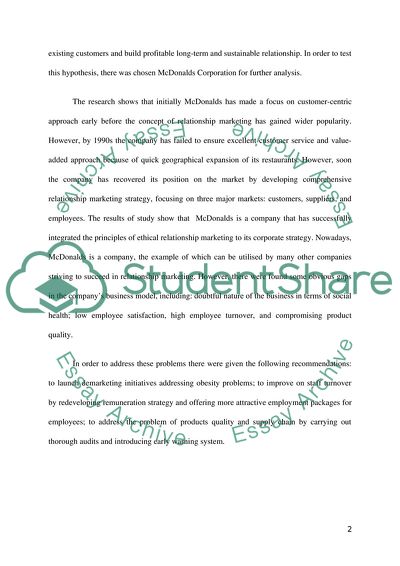 Sustainable Relationship Marketing: McDonalds Corporation