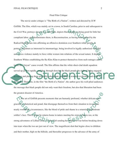 Critique of The Birth of a Nation Film Directed by D.W Griffith