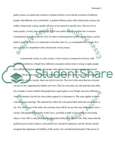 John Rawls - Political Liberalism - Choose 1 out of 2 suggested topics