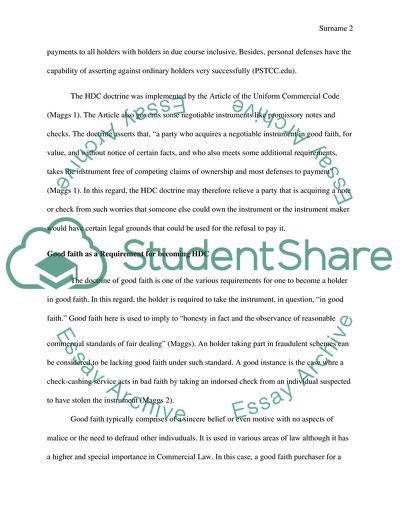 The Requirement of Good Faith for Becoming a Holder in Due Course