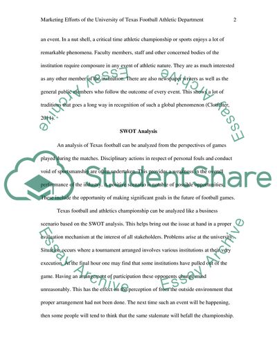 Marketing Efforts of the University of Texas Football Department