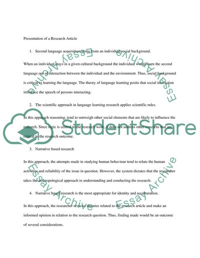 Presentation of a Research Article