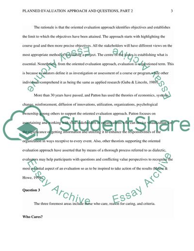 : Planned Evaluation Approach and Questions, Part 2