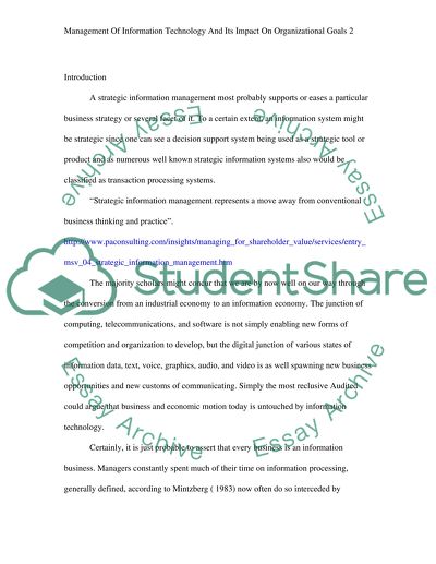 Management of Information Technology and Its Impact on Organizational Goals