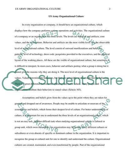 Culture Analysis of Department of the US Army