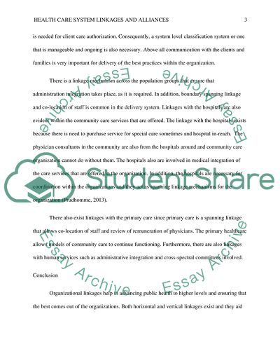 Health Care System Linkages and Alliances