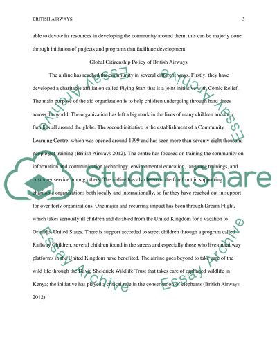 British Airways - Definition of Corporate Global Citizenship