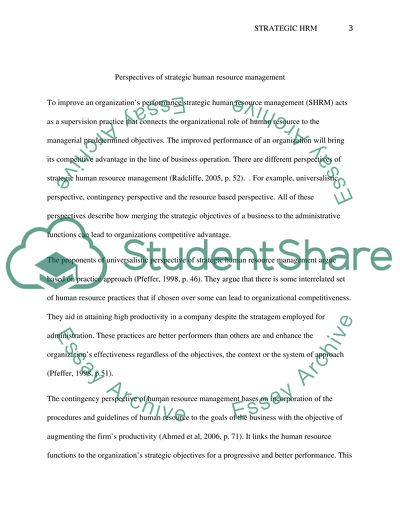 Perspectives of Strategic Human Resource Management