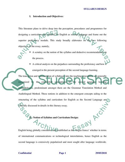 Syllabus Design for Learners of English as a Second Language