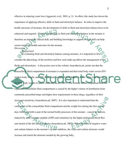 Evidenced-Based Analysis of a Clinical Competency: Fluid and Electrolyte Balance of the Neonate