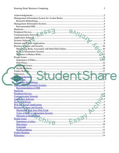 Management Information System for Avalon Books