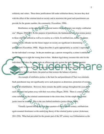 The Retributivist and Utilitarian Theories for Justification of Criminal Punishment