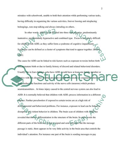 Developmental Disorder: ADD