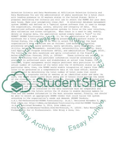 W3 Asig Selection Criteria and Data Warehouses