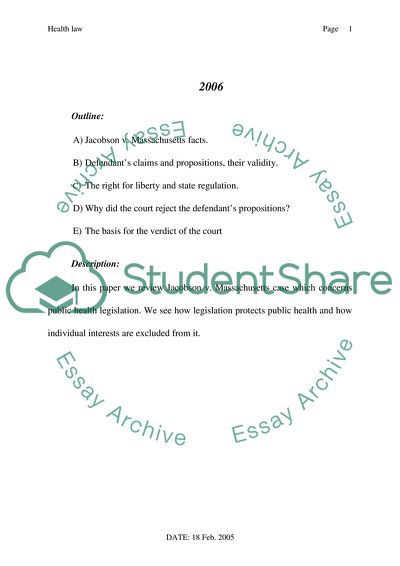 Jacobson vs Massachusetts Case - Public Health Legislation