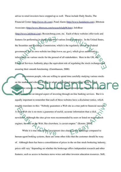 Investment by Using On-line Banking Services