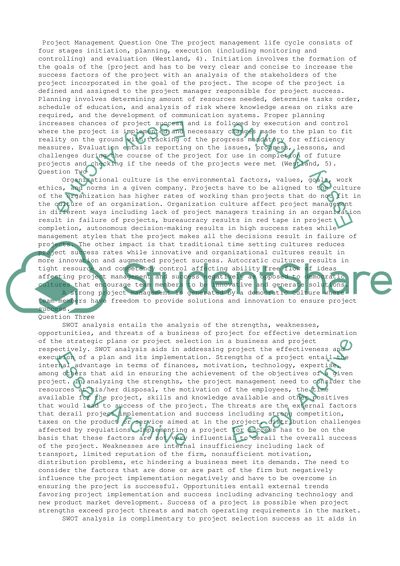 The Project Management Life Cycle and Organizational Culture