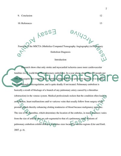 Multislice Computed Tomography Angiography in Pulmonary Embolism Diagnosis