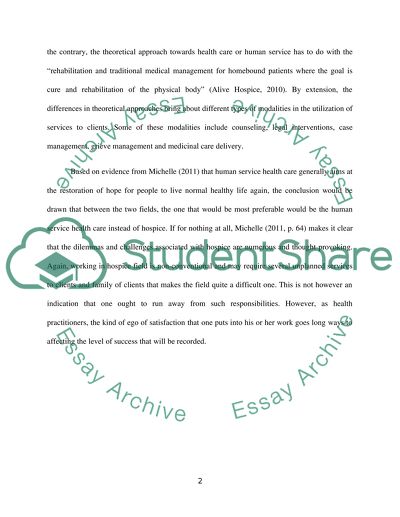Compare and contrast hospic and healthcare/ Subject Human Services